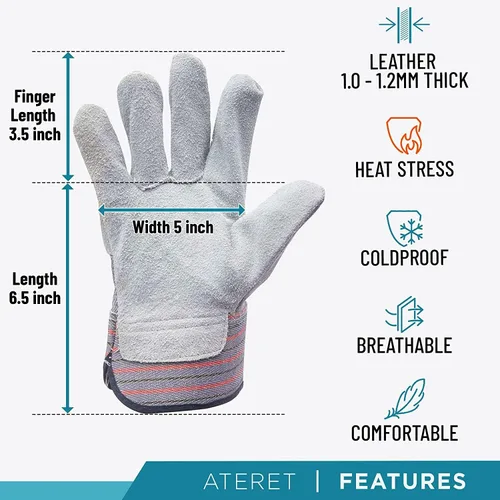 Miniatura 2 de ATERET Guantes de trabajo de doble palma e índice de alta calidad resistentes con puño de goma