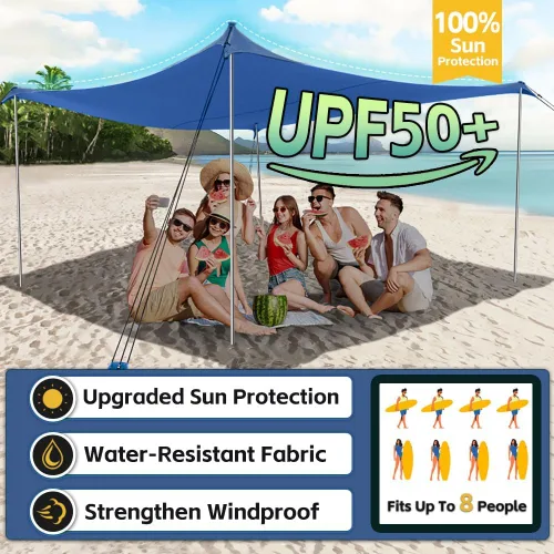 Miniatura 2 de EasierHike Tienda de campaña para playa, toldo de playa portátil de 10 x 10 pies, fácil de desplegar, refugio de protección solar UPF50+, resistente