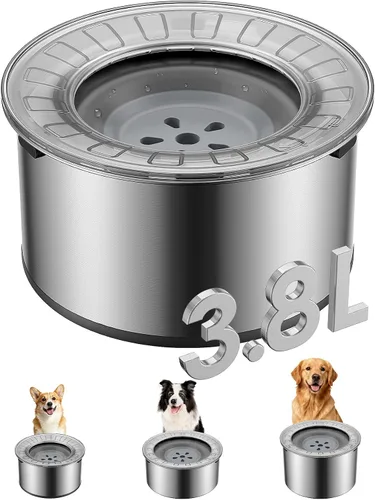 Heouvo Cuenco de agua grande de 1 galón para perro, sin derrames, tapa antiexcavación y parte inferior de goma: cuenco para perro a prueba de