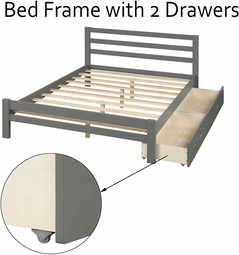 Miniatura 3 de Base de cama con 2 cajones, base de cama moderna de plataforma de madera con cabecero para niños, adolescentes y adultos, base de colchón Camas, sin