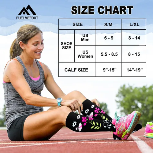 Miniatura 6 de FuelMeFoot 6 pares de calcetines de compresión para mujeres y hombres, 15-20 mmHg, soporte graduado hasta la rodilla, calcetines para enfermeras
