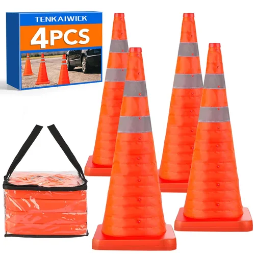 Miniatura 9 de Paquete de 3 conos de seguridad plegables de tráfico de 18 pulgadas, conos de estacionamiento con collares reflectantes, conos de seguridad naranjas