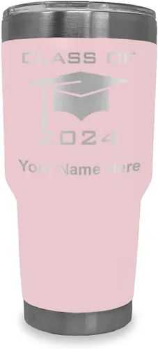 Miniatura 17 de LaserGram Vaso aislado al vacío de 20 onzas, grado de tapa clase de 2024, 2025, 2026, 2027, 2028, grabado personalizado incluido (negro)