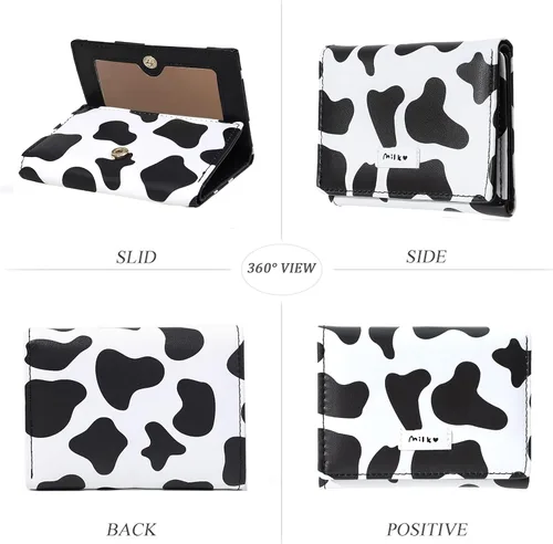 Miniatura 5 de Linda cartera pequeña Copmact para mujeres y niñas, triple tarjetero para identificación, ventana, bolsillo para efectivo, estampado de vaca