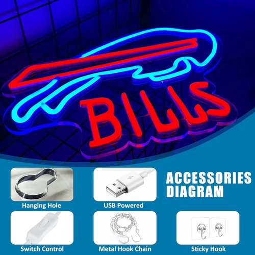 Miniatura 4 de Letreros de Neón Buffalo de Fútbol Americano Luces LED de Neón para Decoración de Pared Alimentados por USB Letrero de Luz de Neón de Equipo