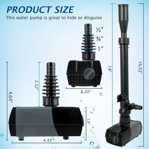 Miniatura 4 de WaterRebirth (HSUP-1400F) Bomba de agua sumergible con chorros de fuente - Bomba de estanque - Bomba sumergible - Bomba de fuente de agua - Bomba