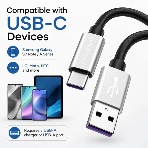Miniatura 2 de CyvenSmart - Cargador compatible con Samsung Galaxy S10, S9, S8 Plus (3 A, carga rápida), 3 unidades de cable TPE USB C de 6 pies / 1.82 m., USB A