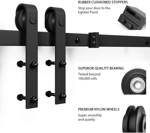 Miniatura 5 de SMARTSTANDARD - Puerta de granero de vidrio de 28 x 84 pulgadas con kit de herrajes deslizantes de 5 pies y asa, preperforada lista para montar
