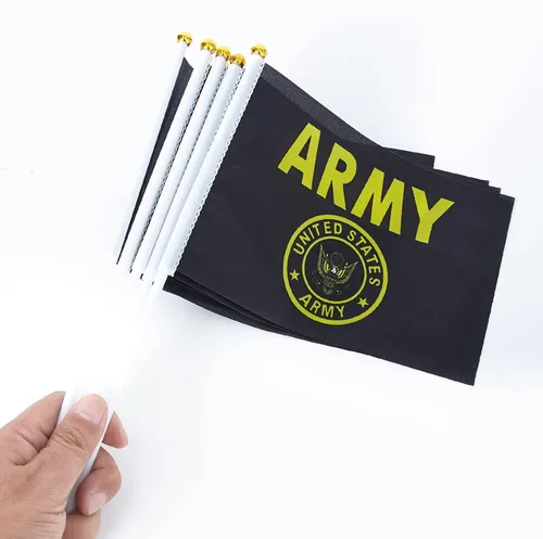 Miniatura 6 de WXTWK Paquete de 12 banderas de escritorio con cresta dorada de Estados Unidos, pequeñas banderas de mesa militares de Estados Unidos con base