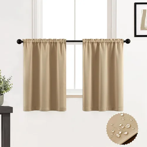 Miniatura 24 de XTMYI Cortinas de tela impermeable de 30 pulgadas para ventana de baño, cocina, mini ducha, pequeños paneles de cortina opacas cortos, juego de 2