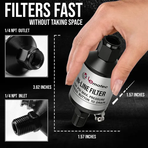 Miniatura 5 de LE LEMATEC Separador de Agua del Compresor de Aire - Trampa de Humedad en Línea de 1/4 NPT, Secador de Aire para Herramientas Neumáticas, Pistola