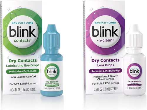 BLINK Contacts Gotas lubricantes para los ojos hidratantes y calmantes para lentes de contacto suaves y RGP, gota de lente de contacto N-Clean de