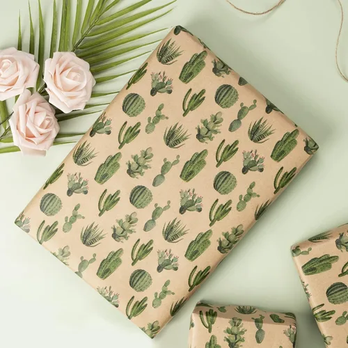 Miniatura 3 de RUSPEPA Rollo de papel de regalo Kraft, mini rollo, diseño de cactus para todas las ocasiones, 17 pulgadas x 32.8 pies