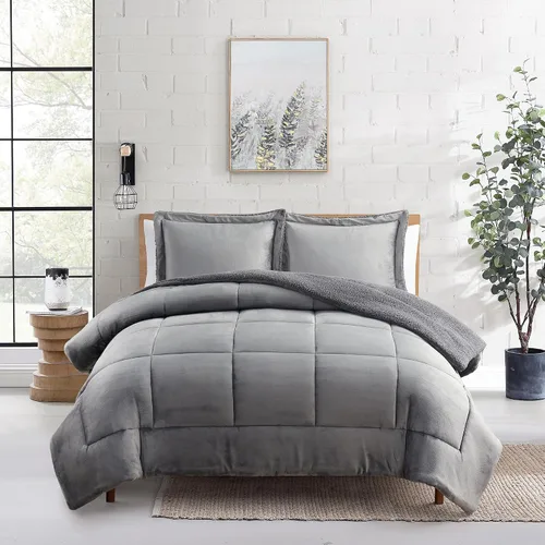 Miniatura 7 de Sweet Home Collection Juego de edredón Sherpa de 3 piezas tamaño King, conjunto de ropa de cama de felpa con textura de sherpa suave y fundas a