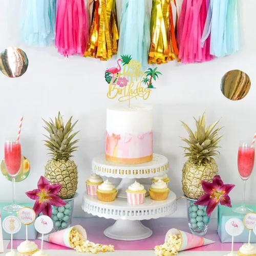 Miniatura 5 de 1 pieza de decoración de pastel de flamenco con purpurina para palmera, tortuga, hoja, flor, piña, flamenco, decoración para tartas tropicales