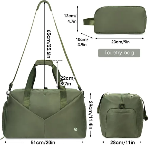 Miniatura 5 de Ceneda Bolsa de lona de gimnasio de 20 pulgadas con bolsillo húmedo para zapatos, portátil, bolsa de fin de semana, bolsa de viaje, bolsa de yoga