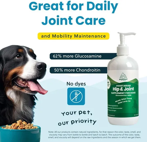 Miniatura 6 de Paramount Pet Health Glucosamina líquida a base de plantas para perros, 1600 mg de apoyo articular condroitina, MSM y Omega 3-6-9, suplemento