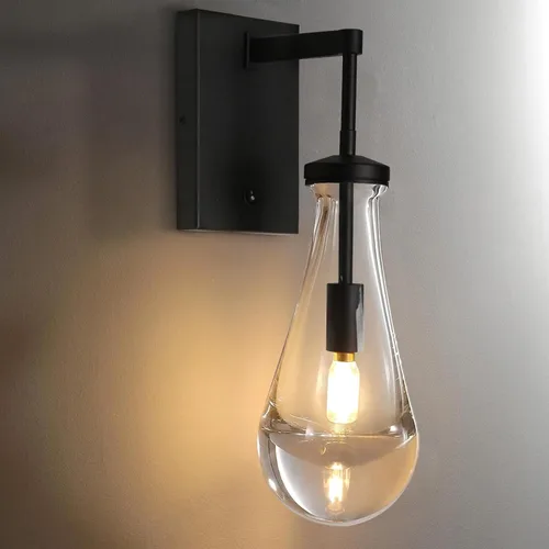 Miniatura 9 de HuisMier Aplique de Pared de Níquel Cepillado, Apliques de Pared Gota de Lluvia con Botón Interruptor de Encendido/Apagado, Moderna Lámpara de Pared