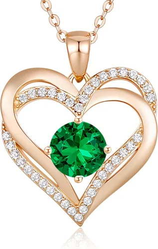 LOUISA SECRET Love Heart Birthstone Necklaces for Women 925 Sterling Silver Rose Gold Pendant Forever Diamond Jewelry Valentines Day Christmas