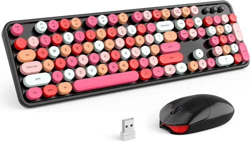 Miniatura 172 de KNOWSQT Combo de teclado y ratón inalámbrico, teclados lindos de tamaño completo estilo máquina de escribir 2.4G azul colorido - receptor USB Plug