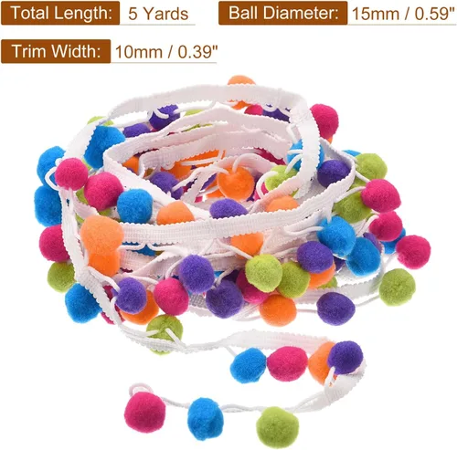 Miniatura 2 de uxcell 5 yardas con flecos de pompón, accesorio de costura de cinta para manualidades, para el hogar, cortina, ropa, almohada, decoración