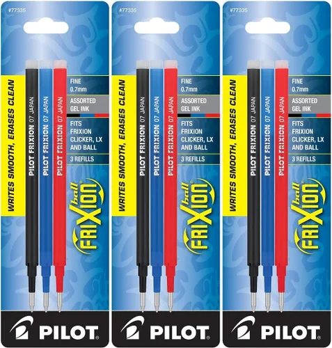 Pilot Recambios de tinta de gel para bolígrafo FriXion de tinta de gel borrable, punta fina, tinta surtida, paquete de 9 (77335)