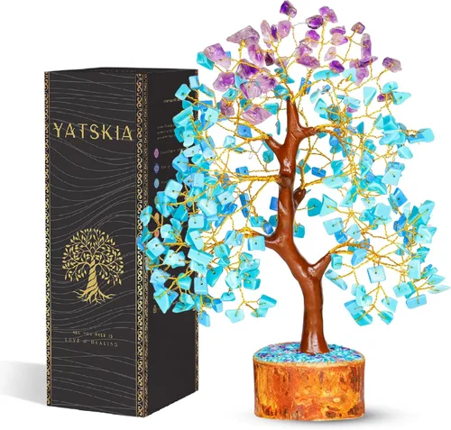 Miniatura 8 de YATSKIA - Árbol de cristal turquesa Feng Shui, alambre, bonsái Buhha, estatua reiki, Chakra curativo energía positiva, buena suerte dinero regalos