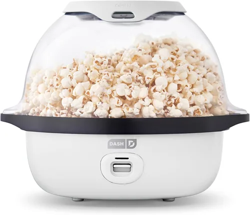 DASH SmartStore™ Deluxe Máquina de palomitas de maíz con agitación, máquina eléctrica de palomitas de maíz con aceite caliente y tapa grande para