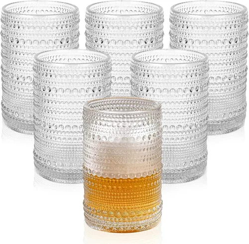 Miniatura 26 de ZMOWIPDL Juego de vasos de vidrio vintage de 6 vasos de vidrio de hobnail de 15 onzas, vaso de agua azul en relieve, para cerveza, cóctel, whisky
