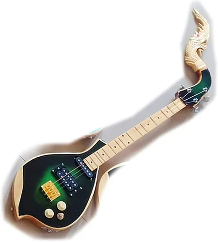 Isarn Electric Phin 3 cuerdas, instrumento musical de guitarra tailandesa lao, Pin77 musical tailandés tradicional (negro-verde)