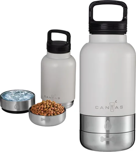 Miniatura 8 de Botella de agua para perros aislada de 32 onzas líquidas de acero inoxidable con tazones para comida y agua, dispensador de viaje para mascotas a