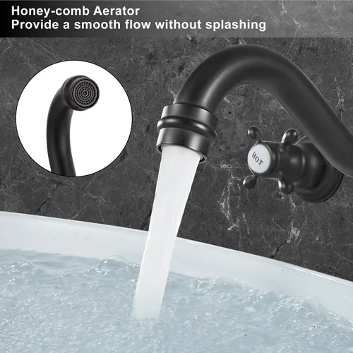 Miniatura 8 de Midanya Grifo de fregadero de baño extendido para montaje en pared, 3 agujeros, 2 pomos cruzados, latón lavabo mezclador, boquilla mezcladora, doble