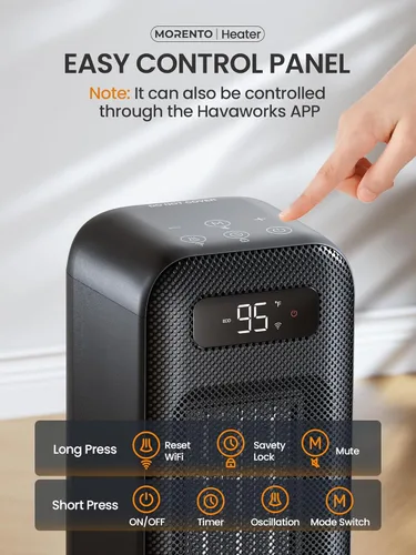 Miniatura 6 de MORENTO Calentadores de espacio para uso en interiores, calentador eléctrico portátil para dormitorio con termostato, control de voz WiFi