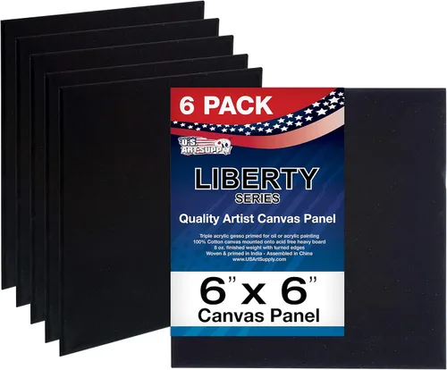 U.S. Art Supply Paneles de lienzo de arte negro de 6 x 6 pulgadas, paquete de 6 unidades, lienzos de algodón pesado de 8 onzas sin ácidos para