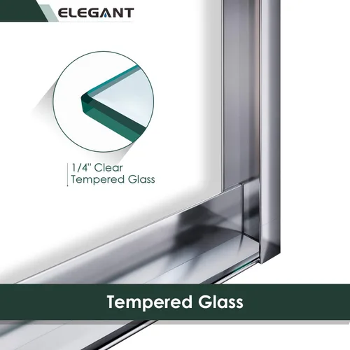 Miniatura 5 de ELEGANT 58.5-60 pulgadas de ancho x 57 3/8 pulgadas de alto, puertas corredizas de vidrio para bañera, puerta de ducha semi-sin marco con vidrio