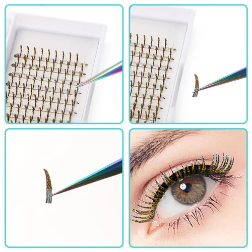 Miniatura 4 de Extensiones de pestañas postizas con purpurina, pestañas postizas para extensiones de pestañas, rizo D, pestañas para cosplay, pestañas plateado