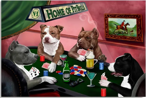 Miniatura 12 de Home of Poker Playing Pit Bull Dogs - Lienzo decorativo de pared de alta calidad listo para colgar, lienzo de pared impreso de animales únicos