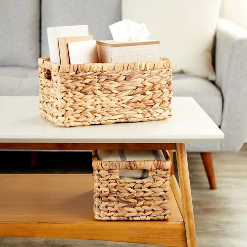 Miniatura 2 de Juvale Cesta rectangular pequeña de mimbre, cesta de jacinto de agua tejida a mano, se adapta a estantes de almacenamiento estándar, paquete de 2