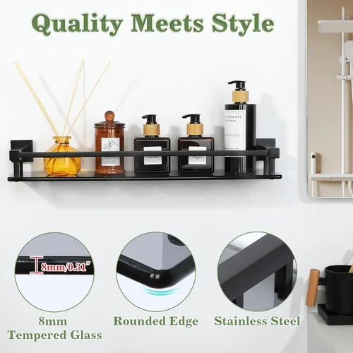 Miniatura 6 de Alise Estantes de baño, estante de vidrio negro mate para baño, estantes flotantes modernos, 20 pulgadas