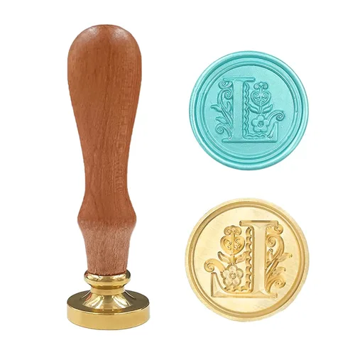 Miniatura 25 de Sello de cera medieval tradicional del alfabeto inicial, cabeza de latón, mango de madera, sellos de letras para tarjeta/sobre/regalo - (Letra W)