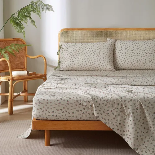 Miniatura 23 de LifeTB Tan Gingham - Juego de sábanas tamaño matrimonial, transpirables, suaves, color beige, gris topo, sábanas a cuadros 100% algodón lavado