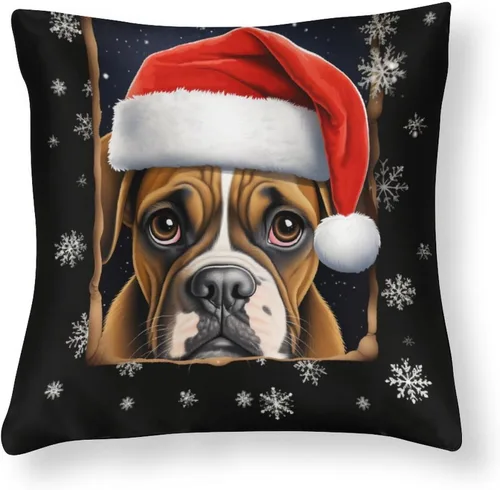 Miniatura 12 de Divertidas fundas de almohada de satén de Navidad con diseño de perro y cocker spaniel con gorro de Papá Noel, copos de nieve, decoración