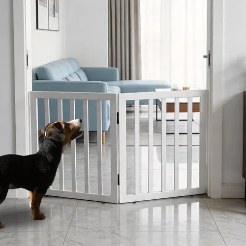 Miniatura 26 de Puerta para perros para interiores, valla independiente para perros, para la casa, puertas, pasillos o escaleras, puerta para mascotas plegable