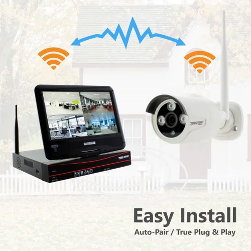 Miniatura 7 de Crystal Vision CVT9604E-3010W Sistema de vigilancia inalámbrico todo en uno HD NVR CCTV con 2TB HDD, monitor y enrutador integrados, cámara Auto Pair