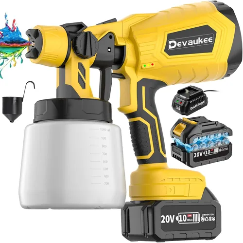 Pulverizador de pintura inalámbrico de 4.0Ah con batería y cargador, pistola de pintura eléctrica de 800 W con 5 boquillas y 3 patrones de