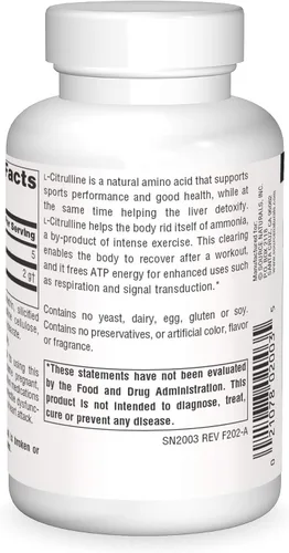 Miniatura 2 de Source Naturals L-Citrulina - Apoya la Recuperación del Ejercicio, Energía y Desintoxicación*, 1,000 mg - 60 Tabletas