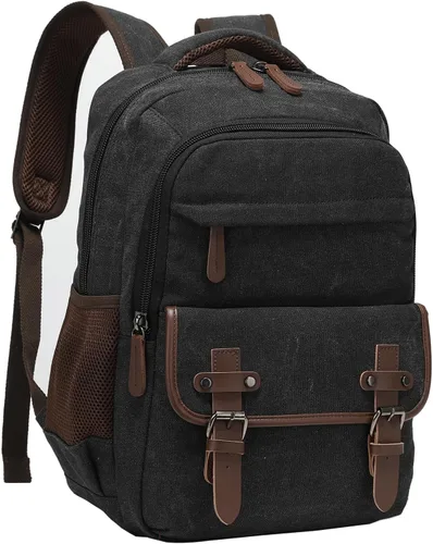 Mochila de lona para laptop con puerto de carga USB, mochila vintage para hombres y mujeres, mochila negra de viaje para trabajo, mochila Negro