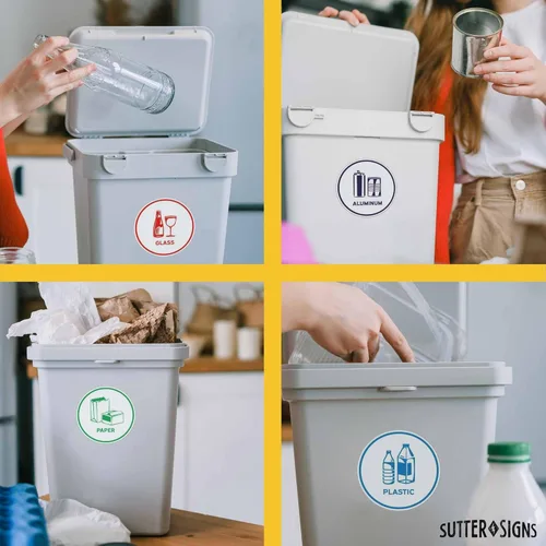 Miniatura 4 de Sutter Signs Calcomanías de reciclaje para papelera, 3.5 pulgadas de ancho, 5 calcomanías de reciclaje para contenedores de plástico, papel