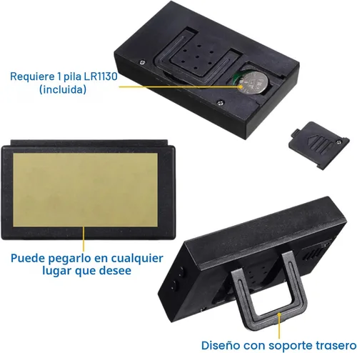 Miniatura 4 de Shudyear Reloj digital pequeño, con pantalla LCD gigante de hora y día, mini reloj digital pequeño para automóvil, funciona con pilas, para mesita