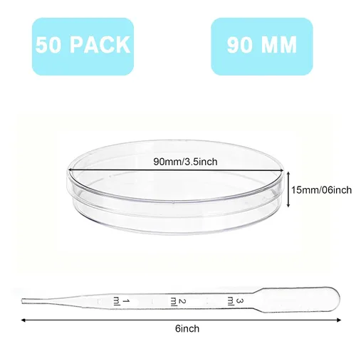 Miniatura 2 de Bekith Platos de Petri con tapas, paquete de 50 unidades de 90 mm de diámetro x 15 mm de profundidad contenedor plástico estéril, paquete de 50